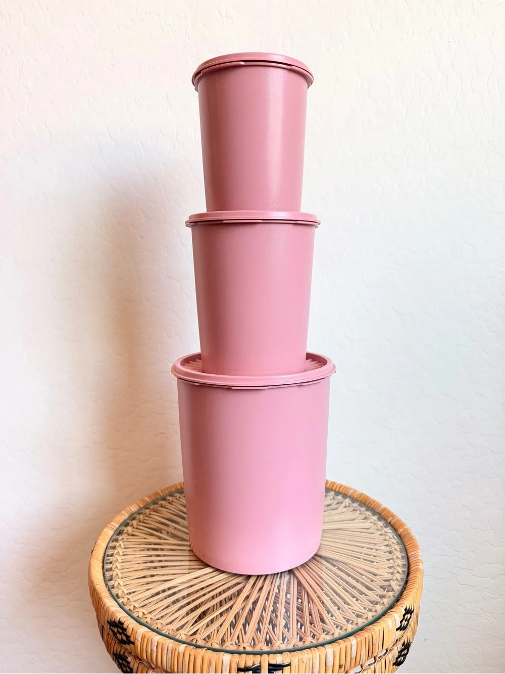 Vintage Pink Tupperware Servalier Canister Set